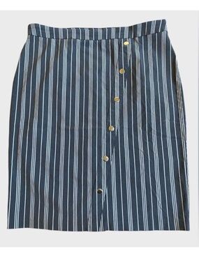 Soho Grey and White Striped Pencil Skirt Size XL Midi Asymetric Button Detail